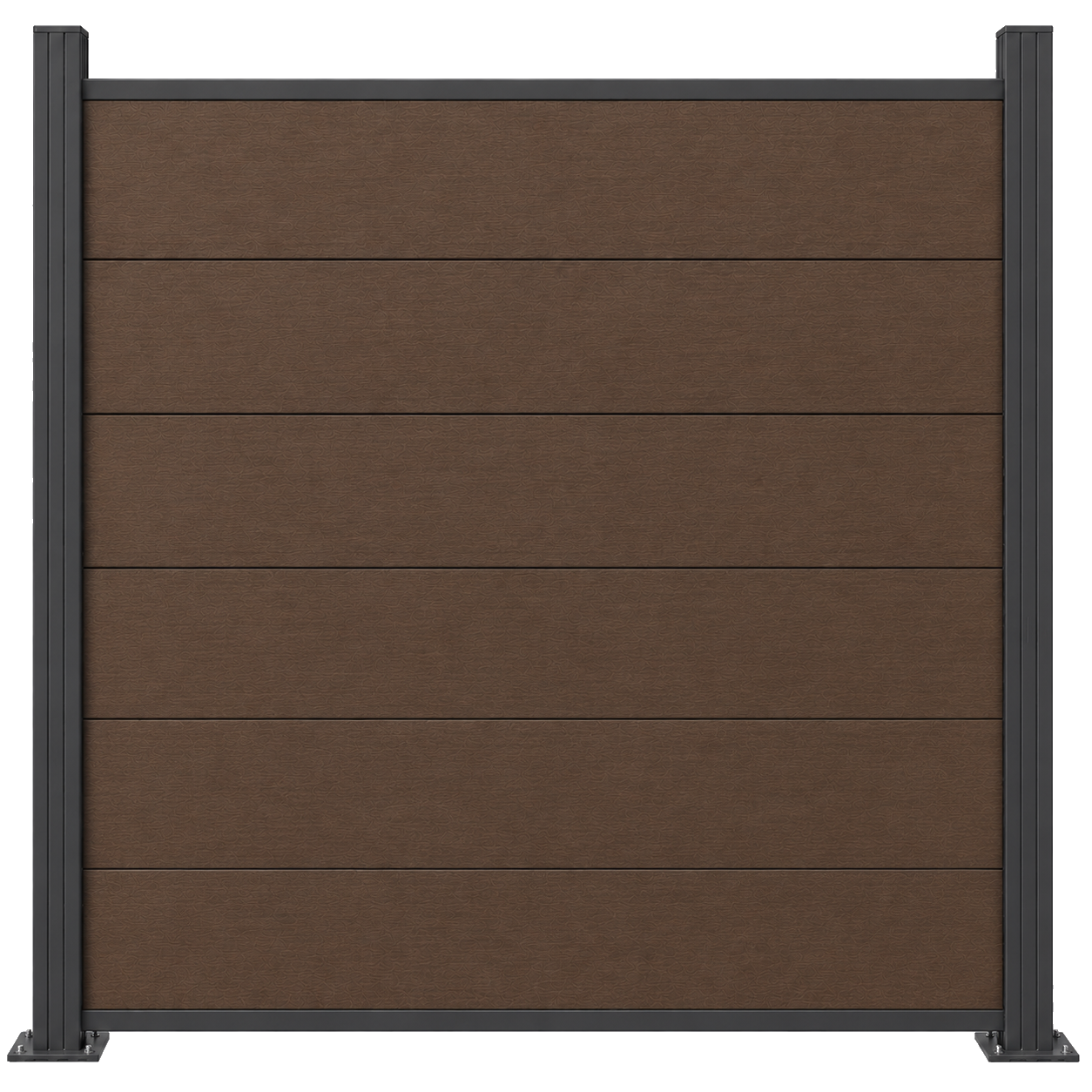 Smooth slab composite fence panel in deep taupe finish with aluminum posts